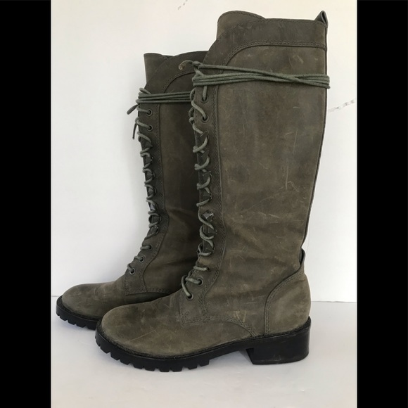 L•A•M•B• Distressed Grey Leather Combat Boot - Picture 2 of 8